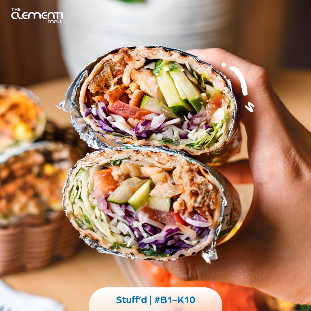 Stuff'd chicken wrap with cucumber, red cabbage and tomato at The Clementi Mall