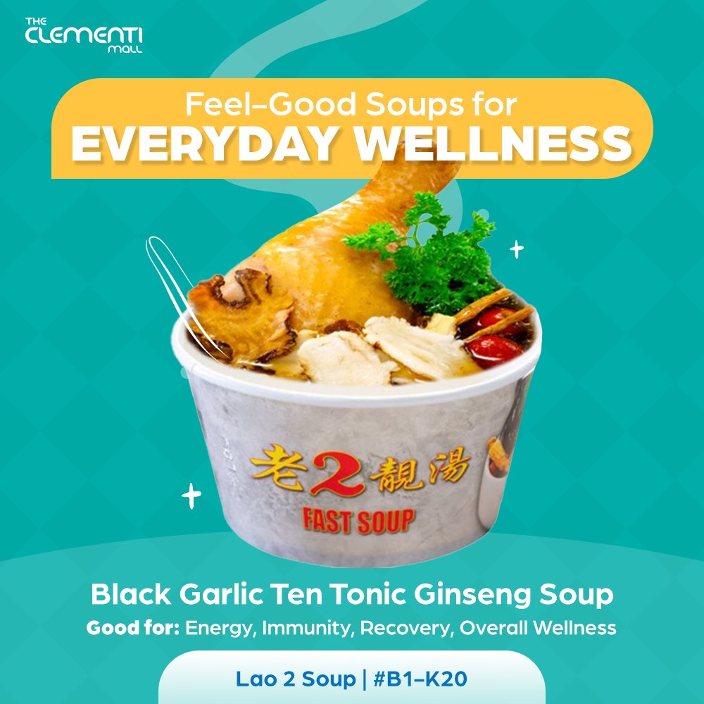 Close-up of a nourishing herbal soup bowl.