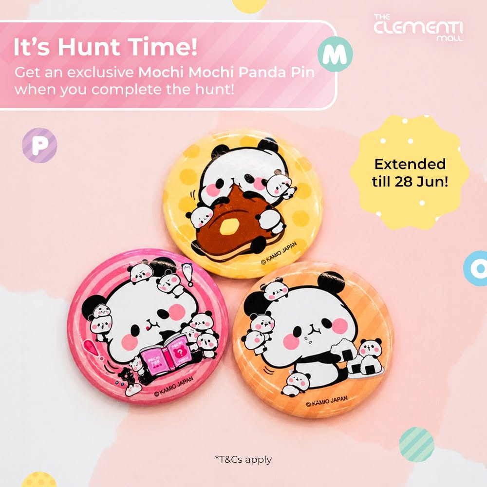 Mochi Mochi Panda Pin hunt extended to 28 June at The Clementi Mall with exclusive collectible pins by Kamio Japan