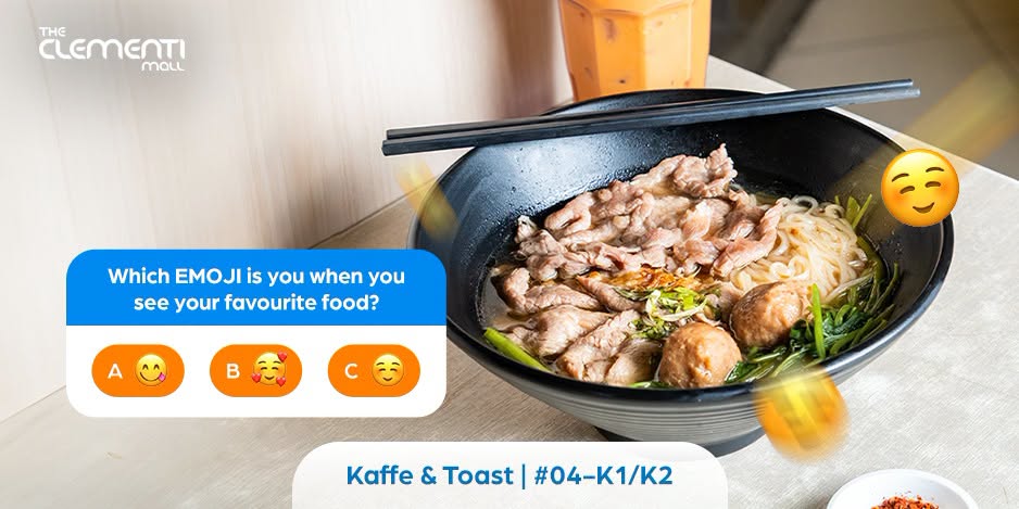 Kaffe & Toast beef noodle soup and iced coffee at The Clementi Mall