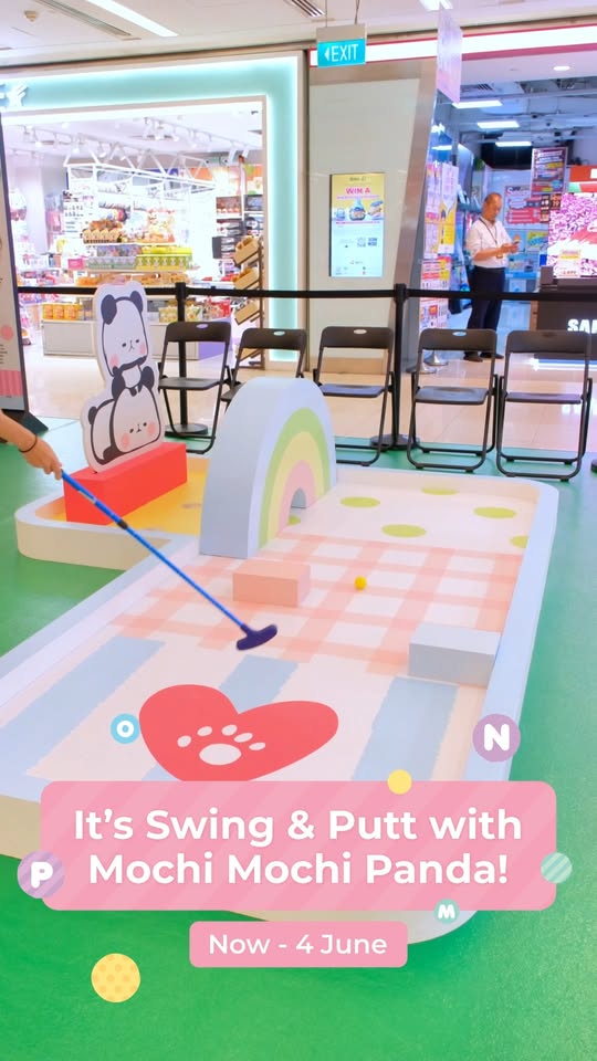 Mochi Mochi Panda mini golf putting course at The Clementi Mall with rainbow and panda themed obstacles